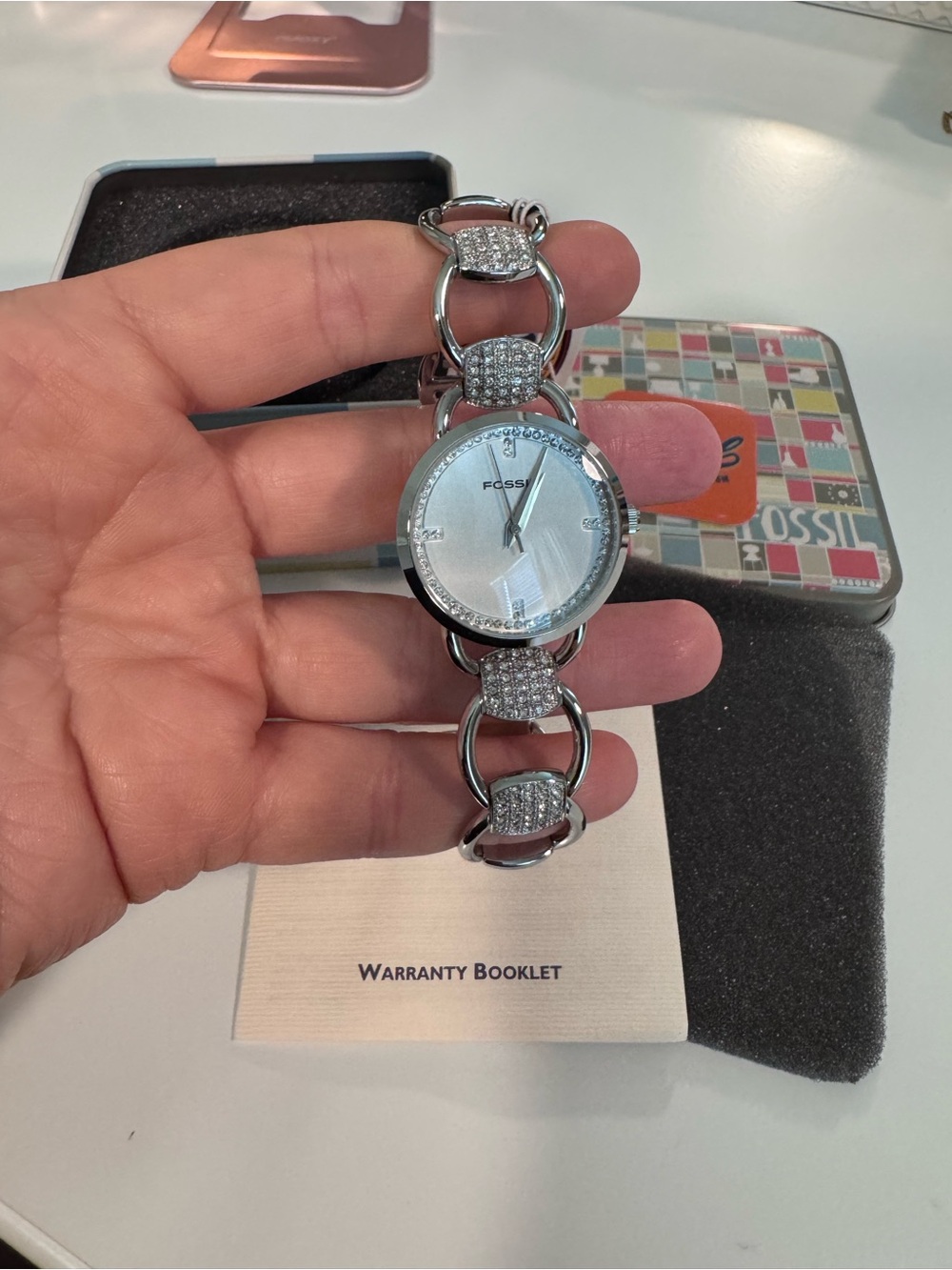Fossil Women's Silver Crystal-Link Bracelet Watch